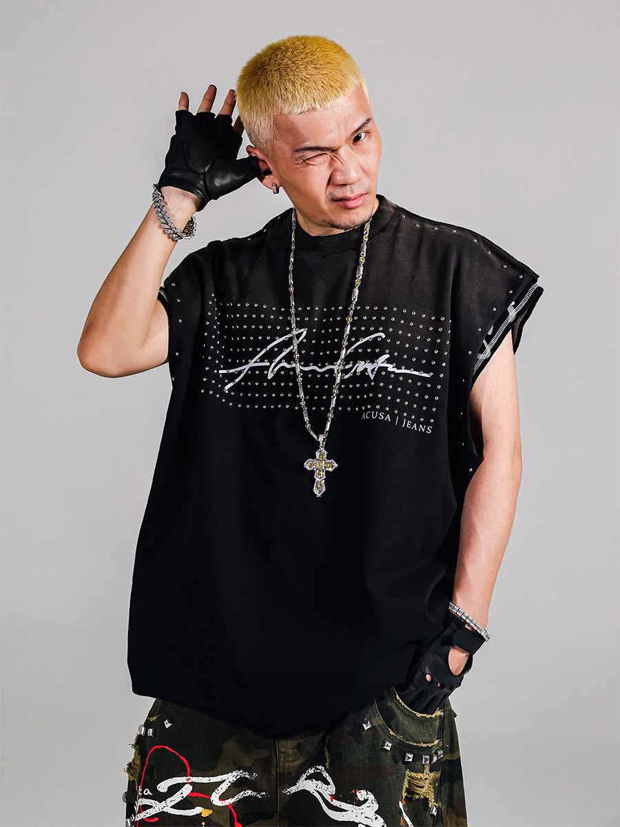 WHY SOIL Studded Signature Sleeveless Tee