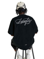 Whysoil Unisex Cursive Embroidered Oversized Black T-Shirt