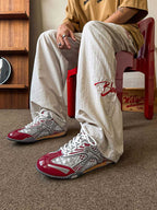 Whysoil Unisex White Red Heart Mesh Retro Running Shoes