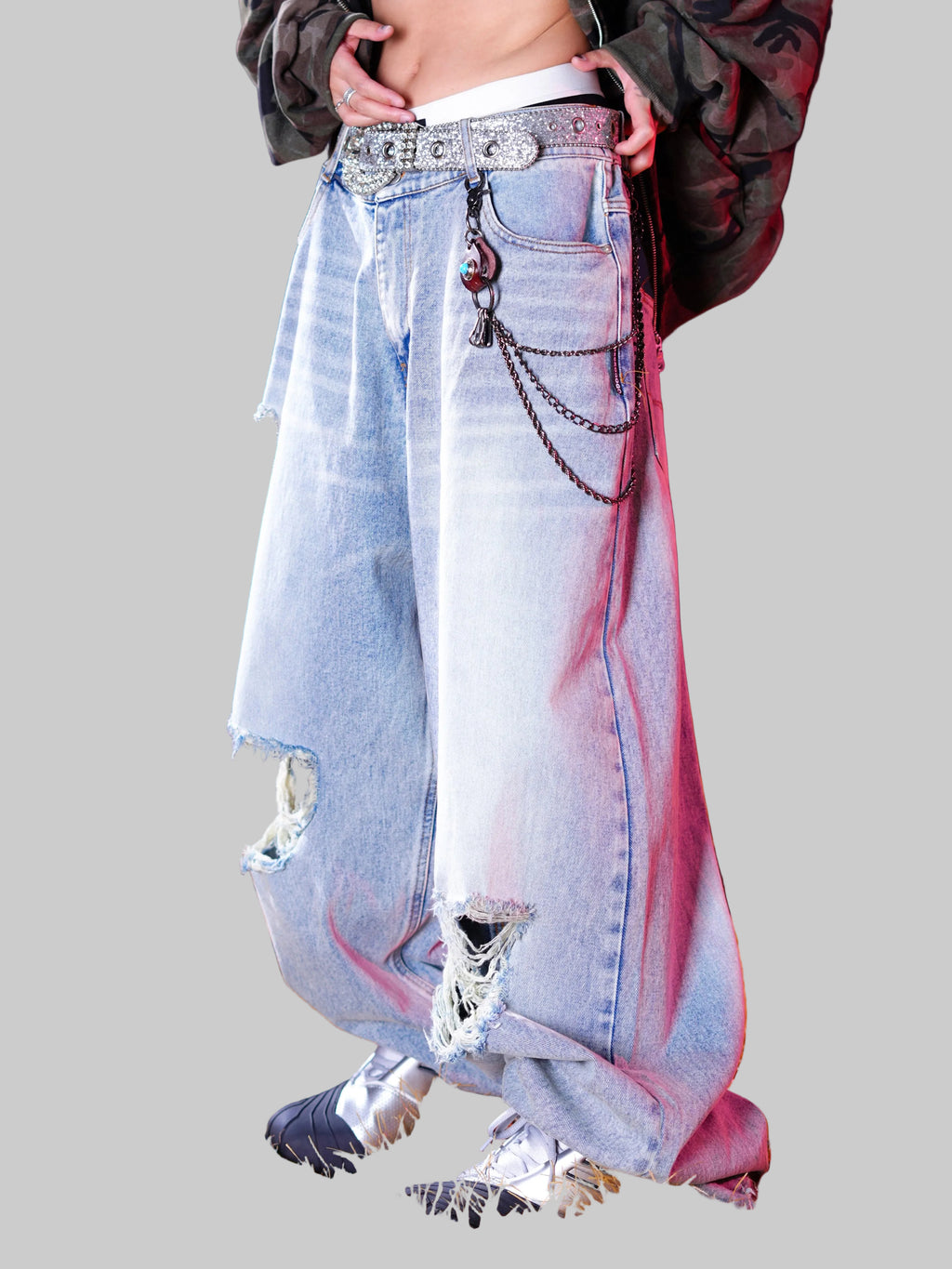 WHY SOIL Distressed Light Wash Casual Denim Pants