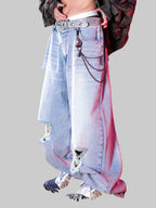 WHY SOIL Distressed Light Wash Casual Denim Pants