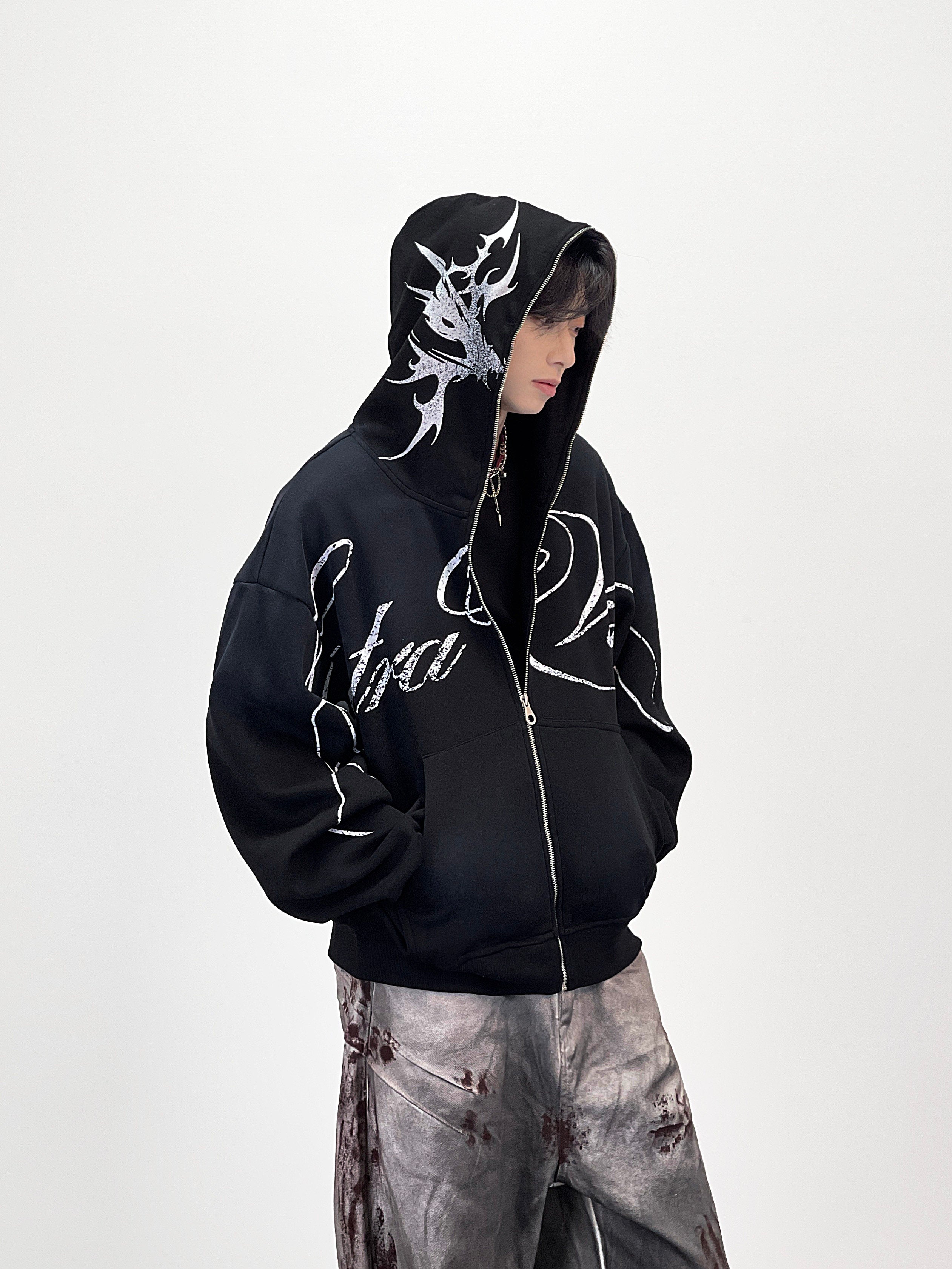WHY SOIL Graffiti Script Graphic Zip Hoodie