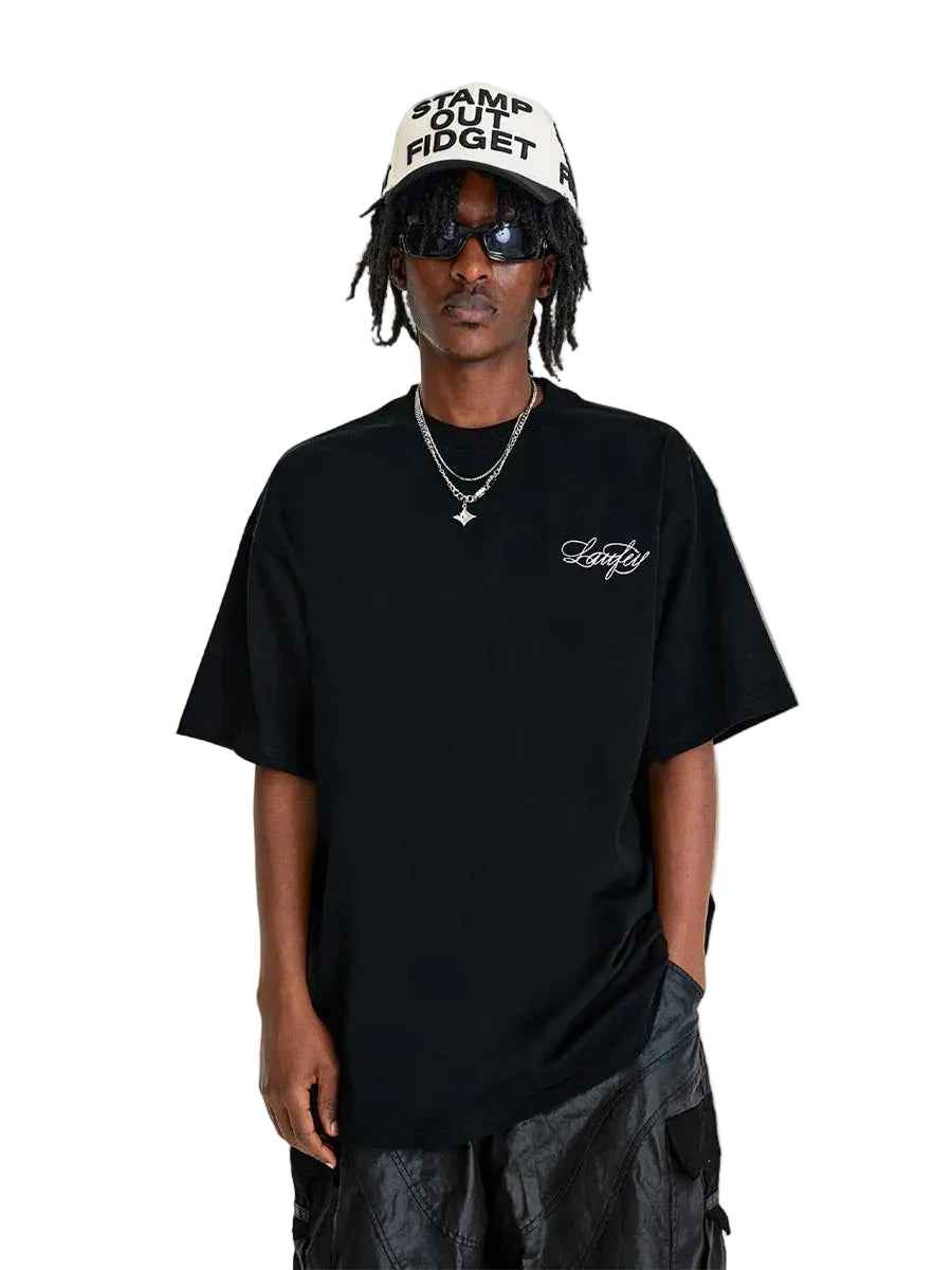 T-shirt noir unisexe oversize brodé Whysoil Cursive