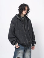 WHY SOIL Washed Rivet Utility Zip Hoodie