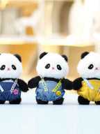 Whysoil-Cute Denim Overalls Panda Plush Keychain