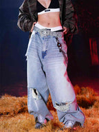 WHY SOIL Distressed Light Wash Casual Denim Pants