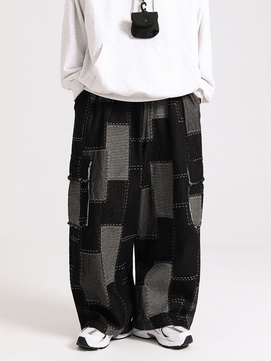 WHY SOIL Patchwork Wide-Leg Denim Pants