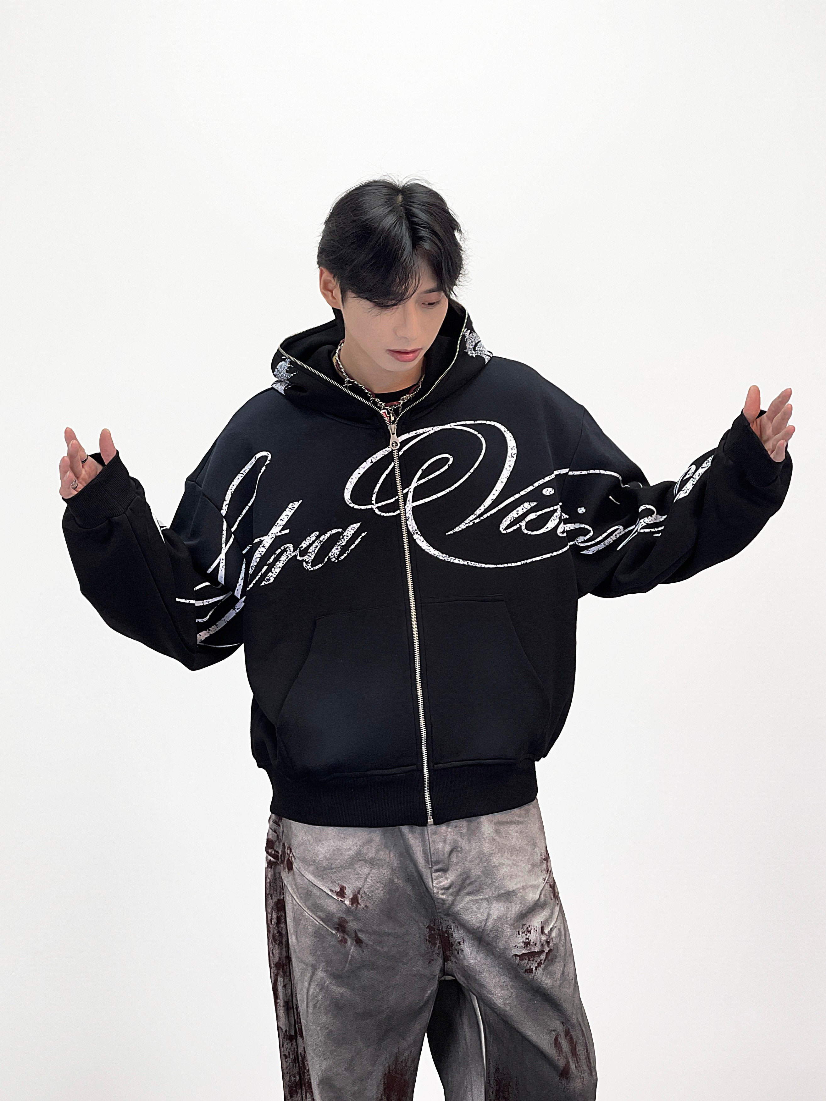 WHY SOIL Graffiti Script Graphic Zip Hoodie