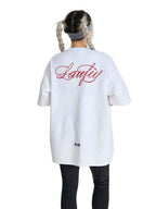 Whysoil Unisex Cursive Embroidered Oversized Black T-Shirt
