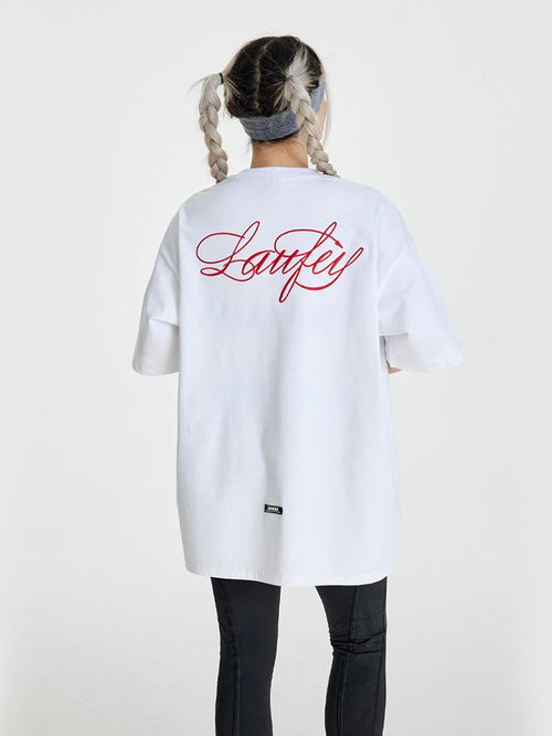 Whysoil Unisex Cursive Embroidered Oversized Black T-Shirt