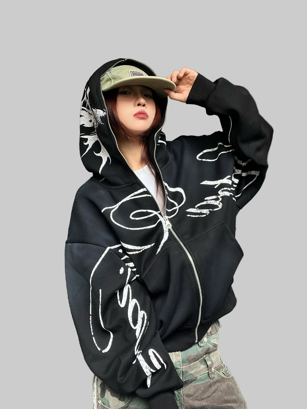 WHY SOIL Graffiti Script Graphic Zip Hoodie
