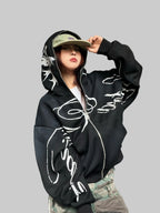 WHY SOIL Graffiti Script Graphic Zip Hoodie