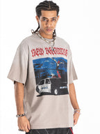 Whysoil-Skate Cop Car Vintage Print Washed Grey Oversized T-Shirt