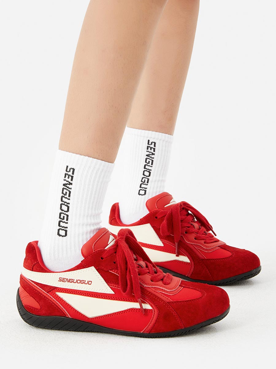 Whysoil Unisex Red Retro Suede Trainer Shoes