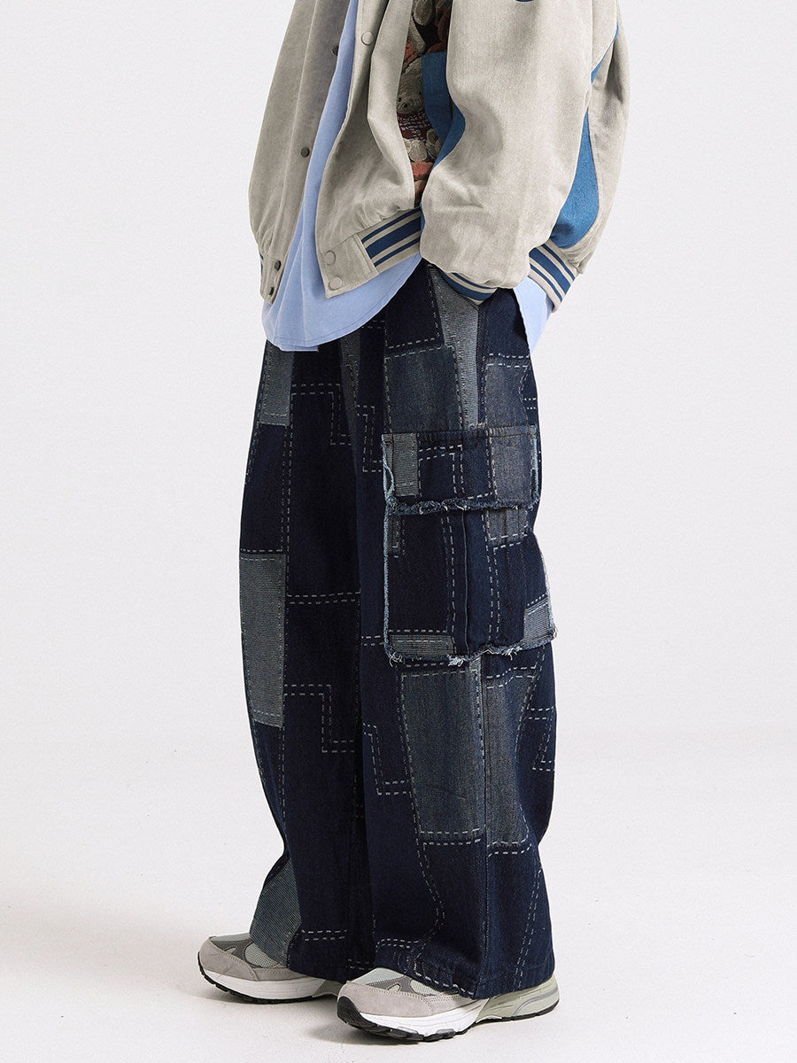 WHY SOIL Patchwork Wide-Leg Denim Pants