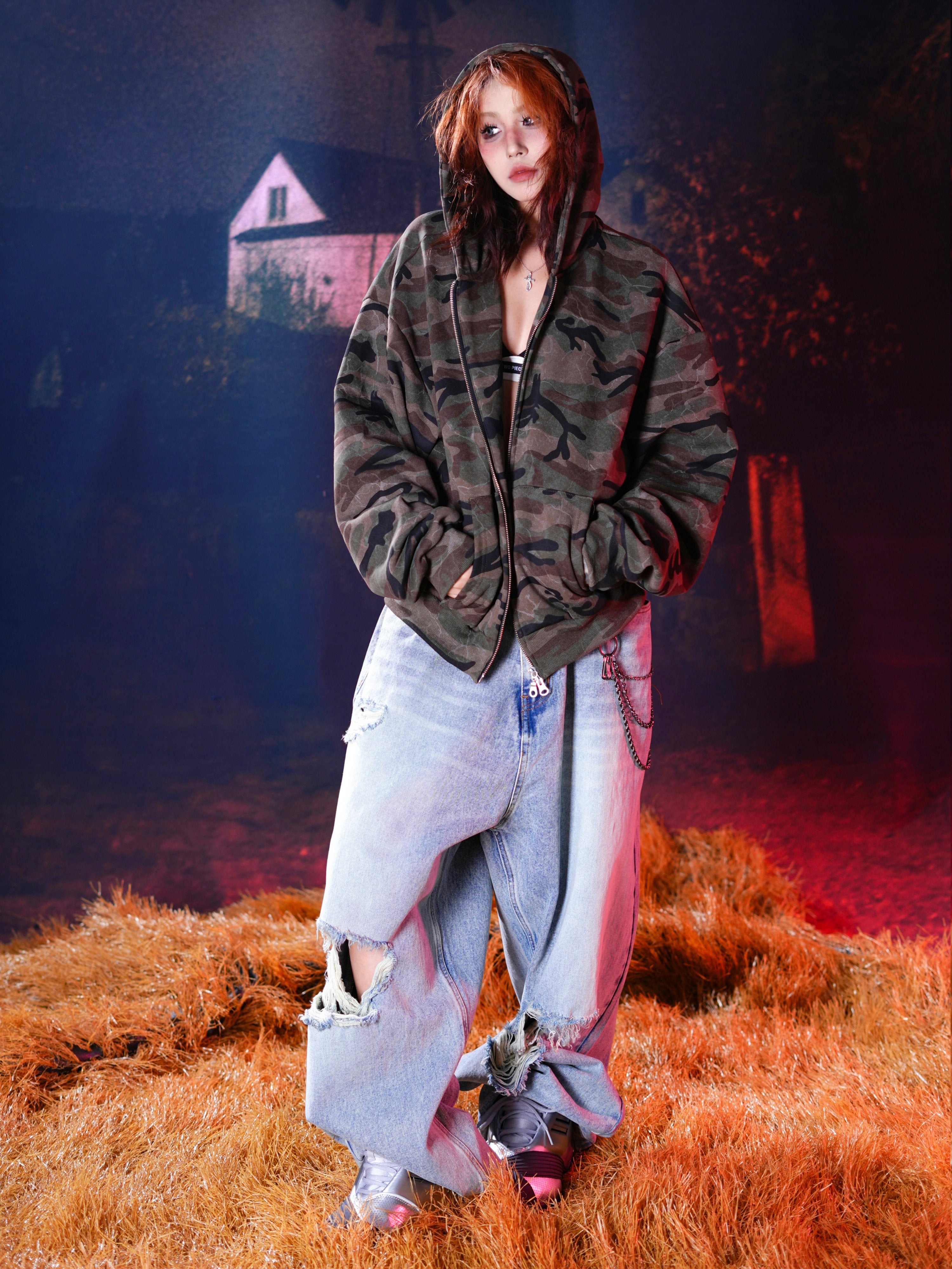 WHY SOIL Distressed Light Wash Casual Denim Pants