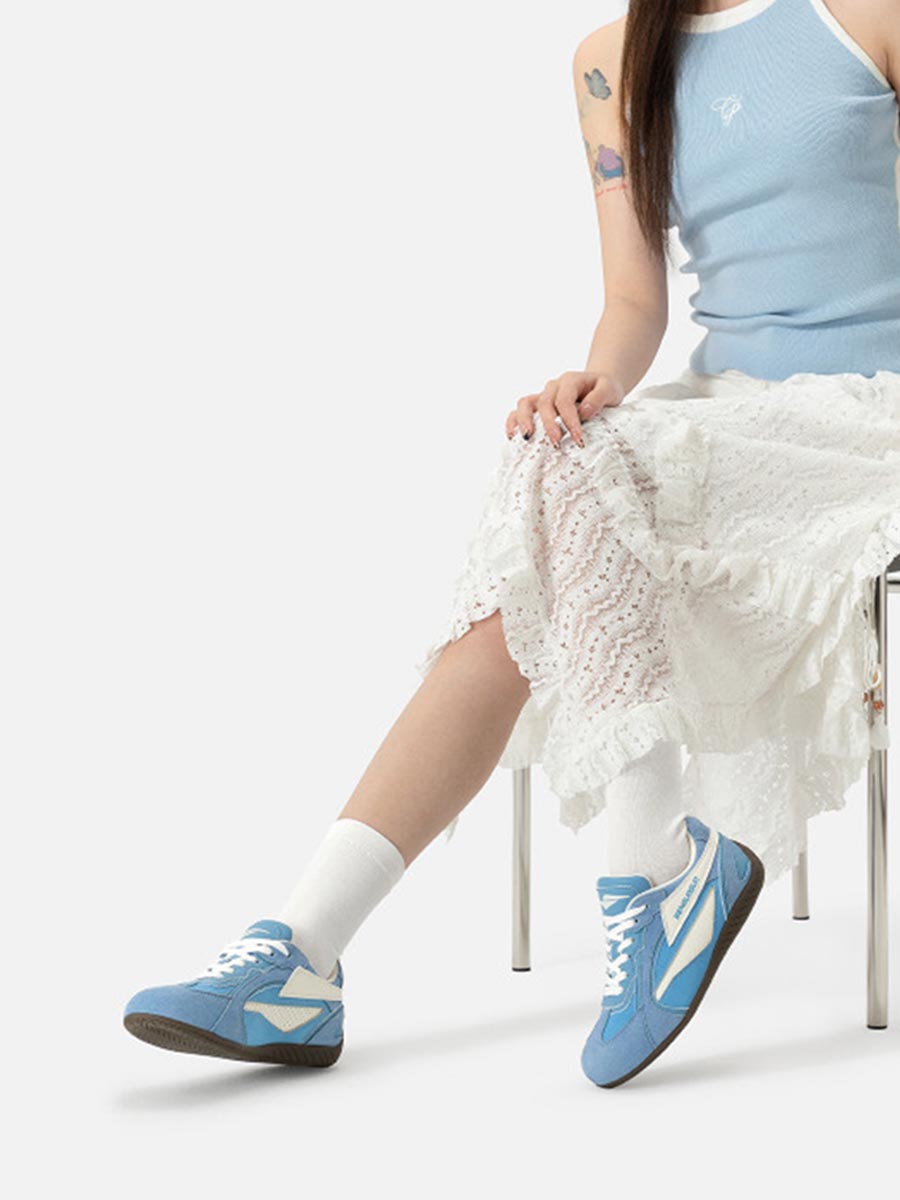 Whysoil Unisex Sky Blue Retro Suede Trainer Shoes