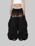 Whysoil Unisex Leopard Print Letter Cargo Pants