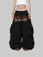 Whysoil Unisex Leopard Print Letter Cargo Pants