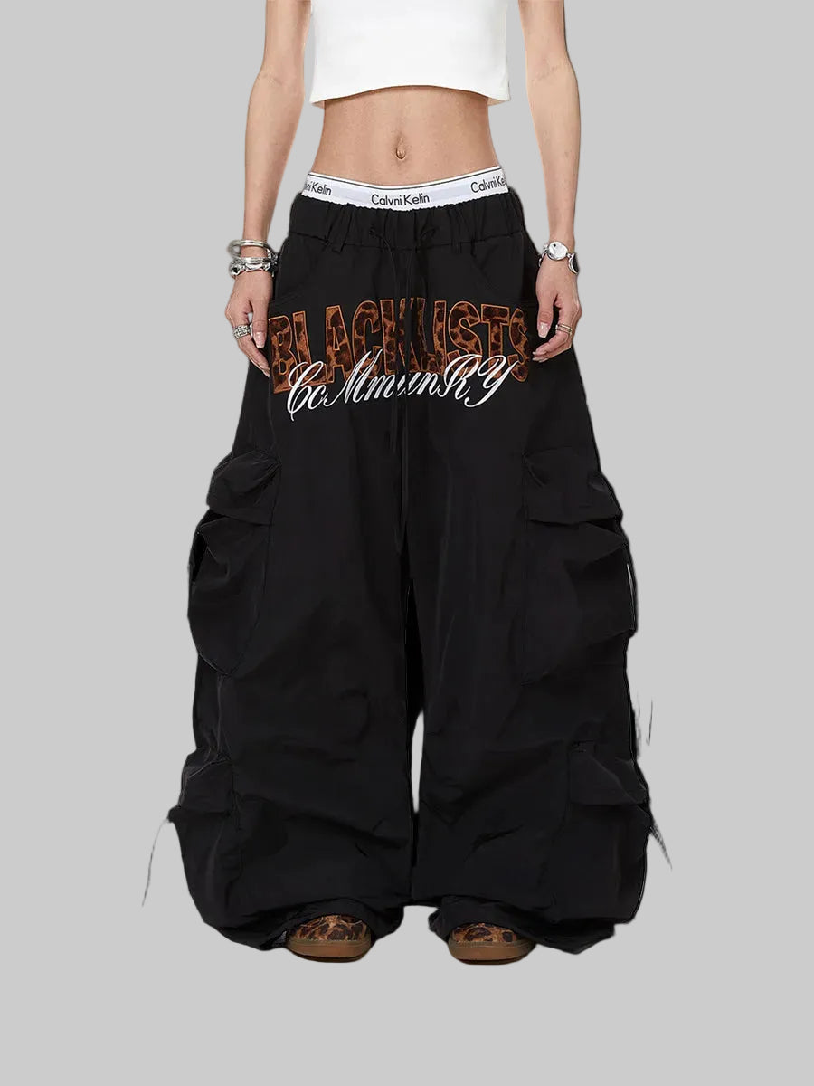 Whysoil Unisex Leopard Print Letter Cargo Pants