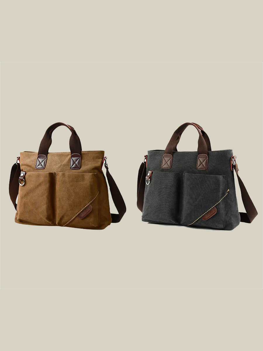 Vintage Muted Tone Canvas Tote Crossbody Bag, Textured Woven Earthy Tone | WHYSOIL