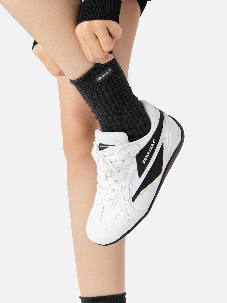 Whysoil Unisex White Leather Retro Trainer Shoes