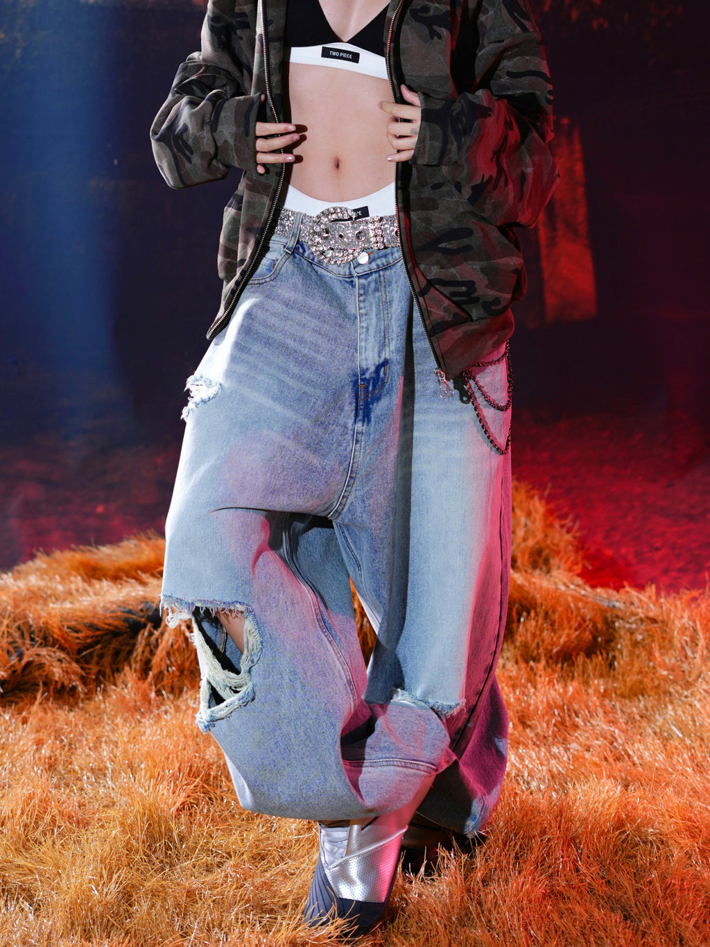 WHY SOIL Distressed Light Wash Casual Denim Pants