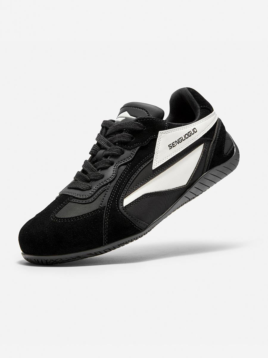 Whysoil Unisex Black Retro Suede Trainer Shoes