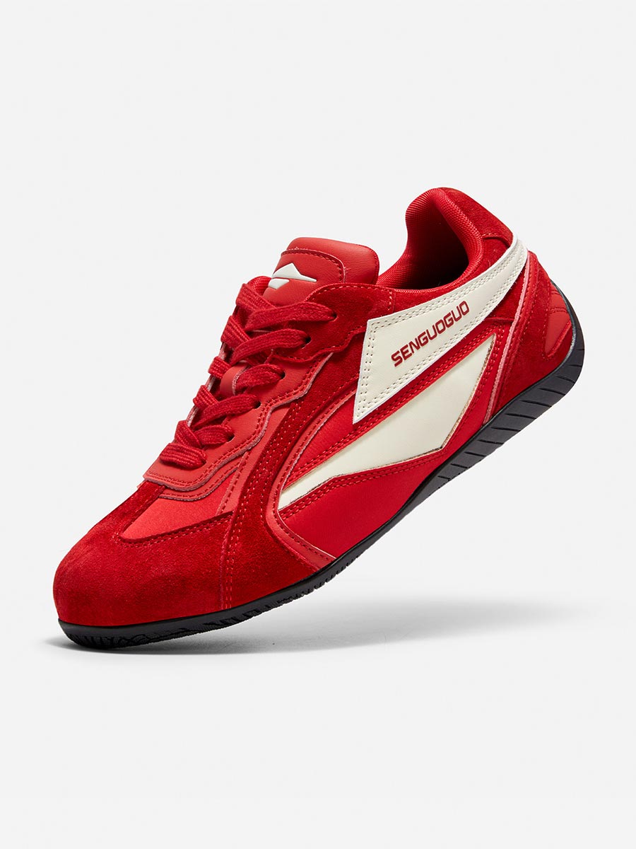Whysoil Unisex Red Retro Suede Trainer Shoes