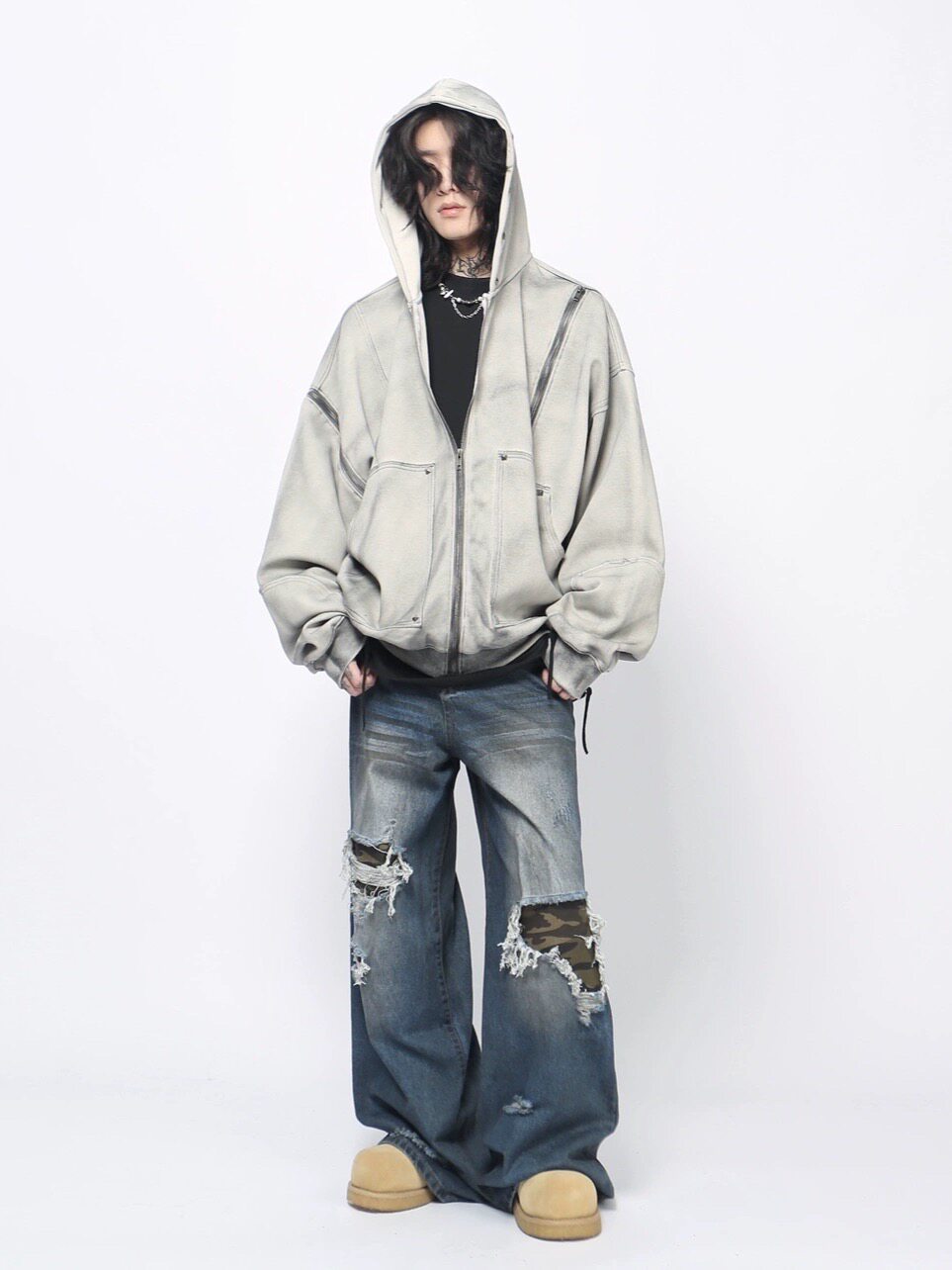WHY SOIL Washed Rivet Utility Zip Hoodie
