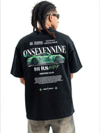 Whysoil-Green 911 RS Racing Car Back Print Oversized Black T-Shirt