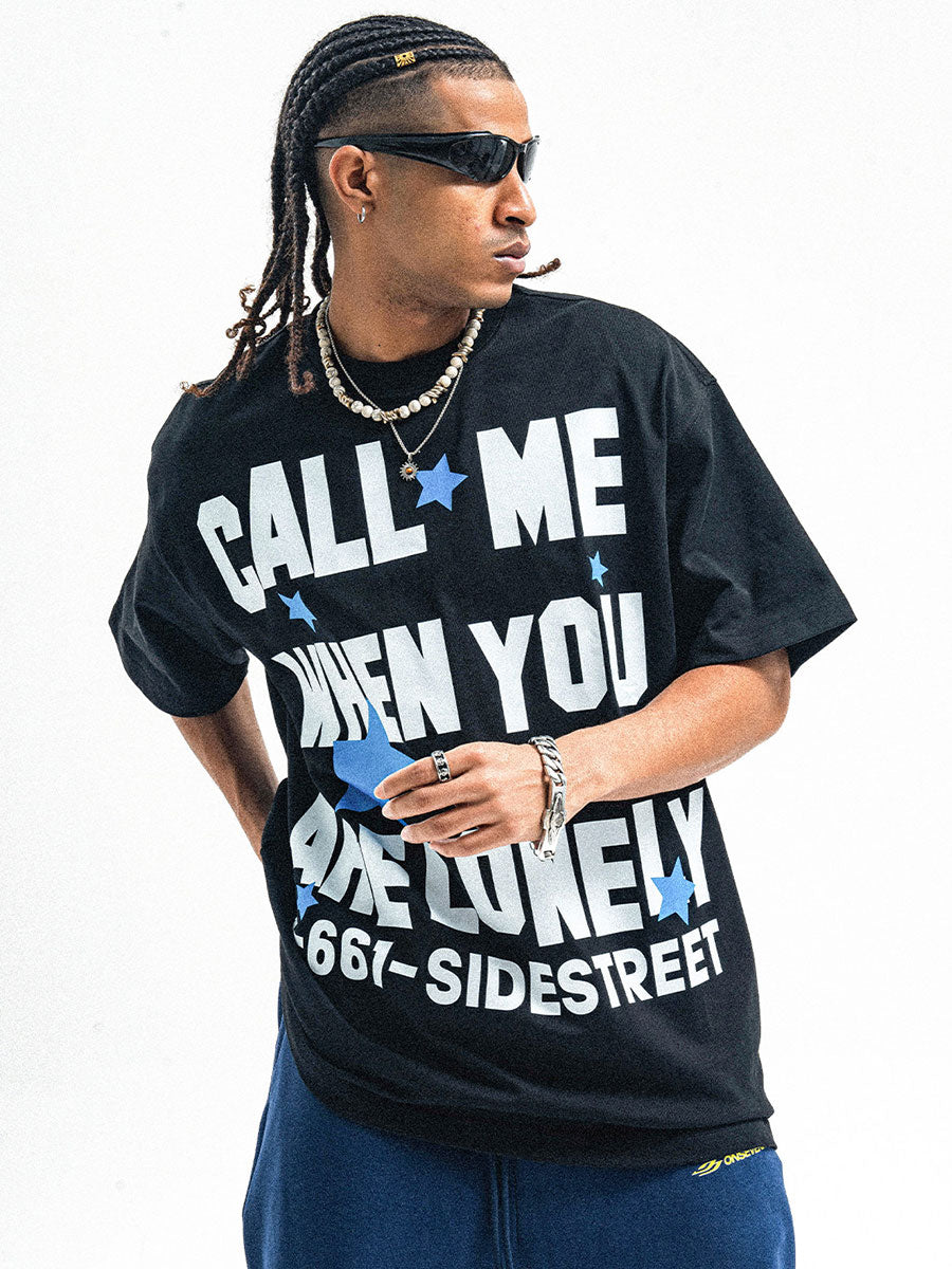 Whysoil-Letter Print Oversized T-Shirt