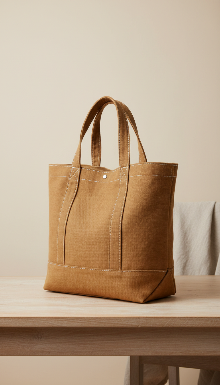 Cotton Tote With Hand-Stitching