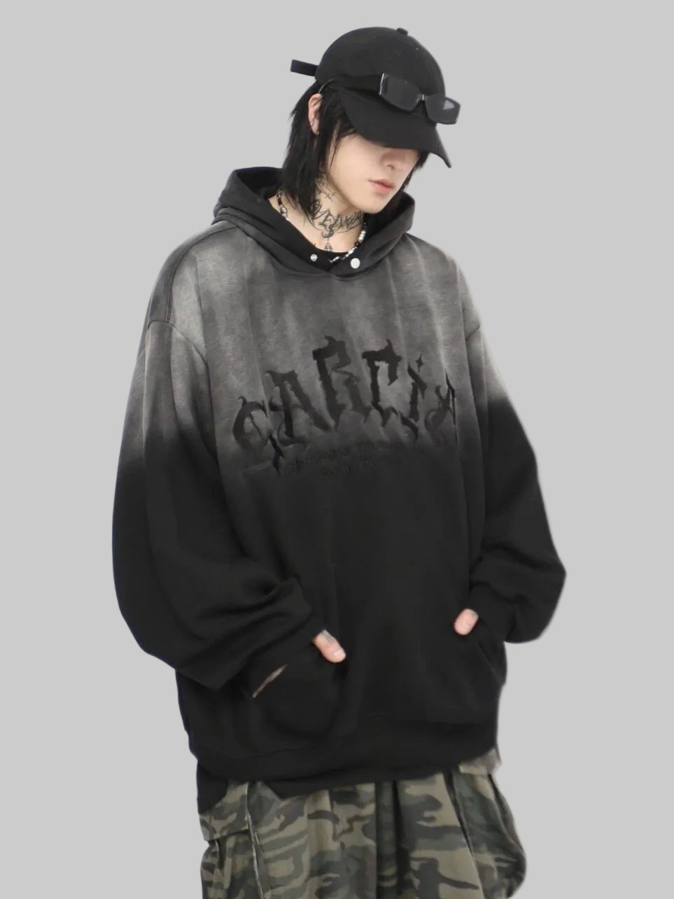 WHY SOIL Gradient Distressed Oversized Hooded Sweatshirt