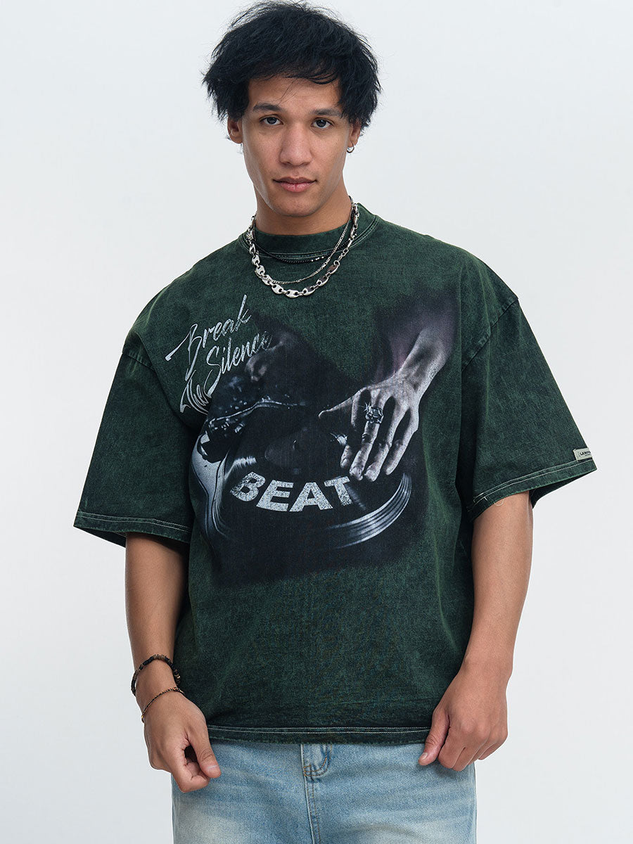 Whysoil-Break The Silence DJ Turntable Vintage Photo Print Black T-Shirt