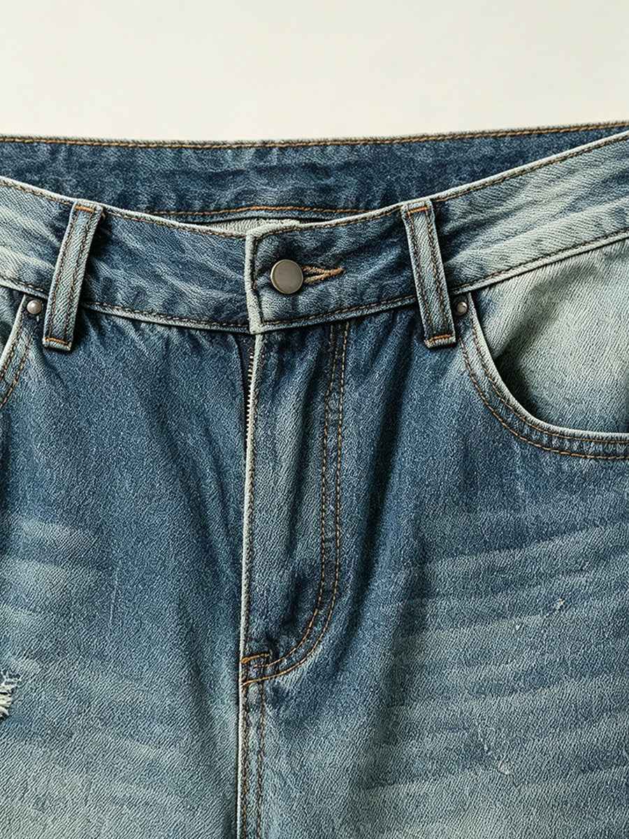 Gradient Distressed Vintage Denim Wide Leg Pants Tri-Color Earth Fade Wash | WHYSOIL