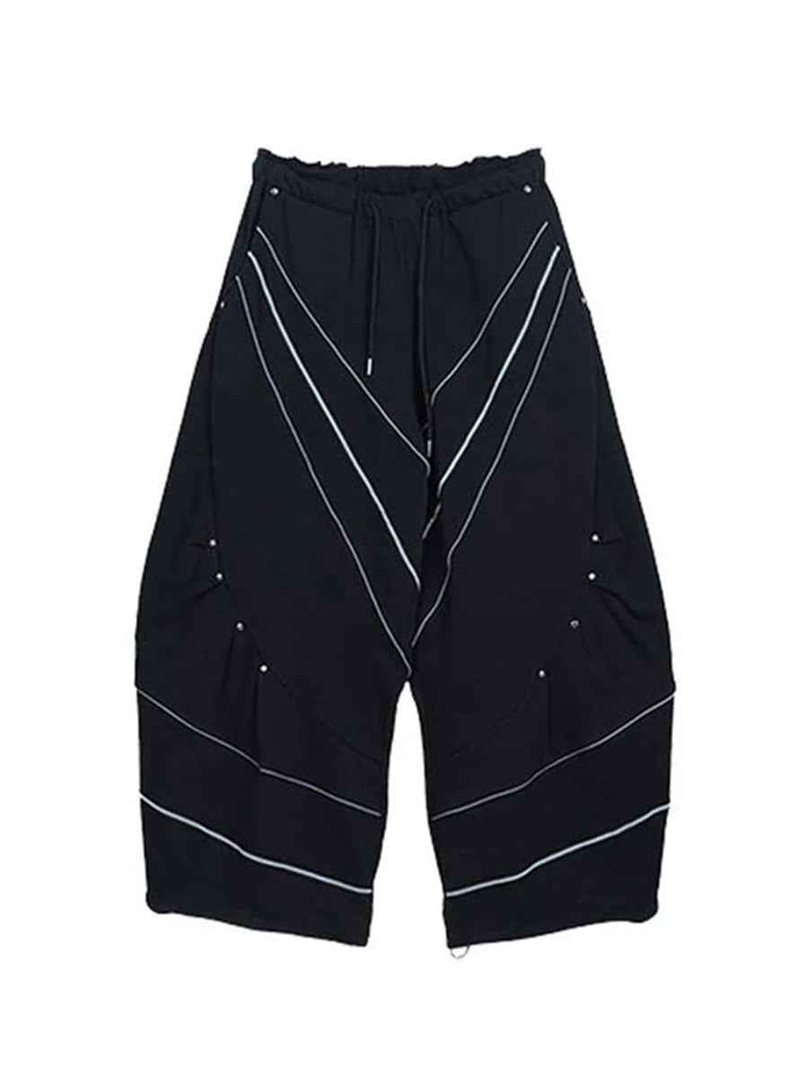 WHY SOIL Casual Wide-Leg Striped Track Pants