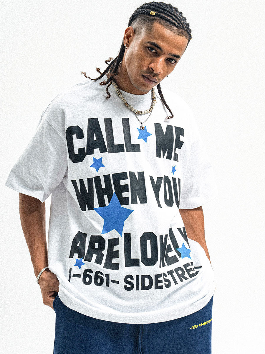 Whysoil-Letter Print Oversized T-Shirt