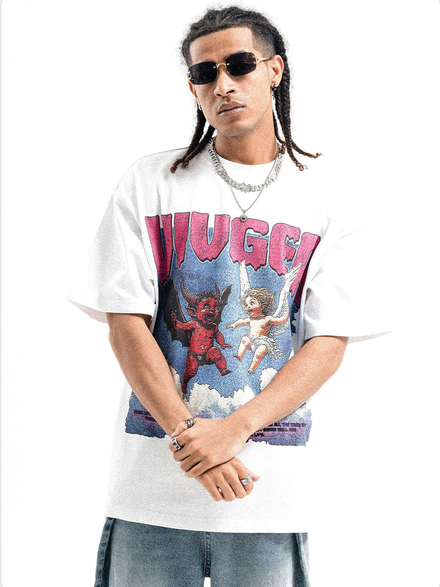 Whysoil-Vintage Cloud Print T-Shirt