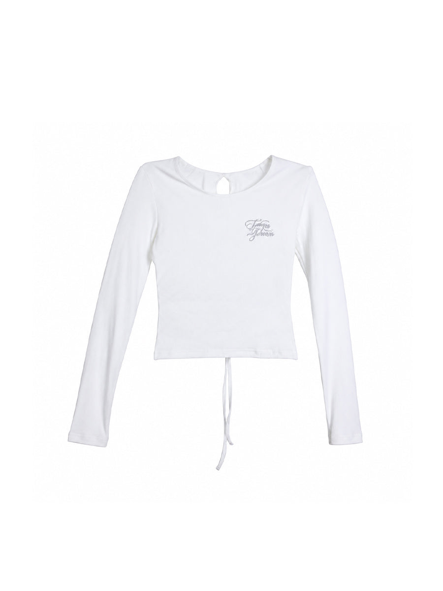 WHY SOIL Halo Keyhole Drawstring Long Sleeve Top