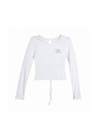 WHY SOIL Halo Keyhole Drawstring Long Sleeve Top