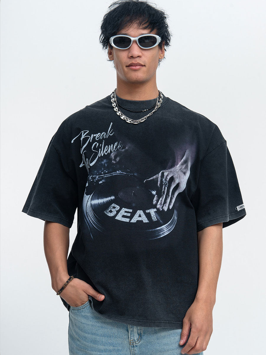 Whysoil-Break The Silence DJ Turntable Vintage Photo Print Black T-Shirt