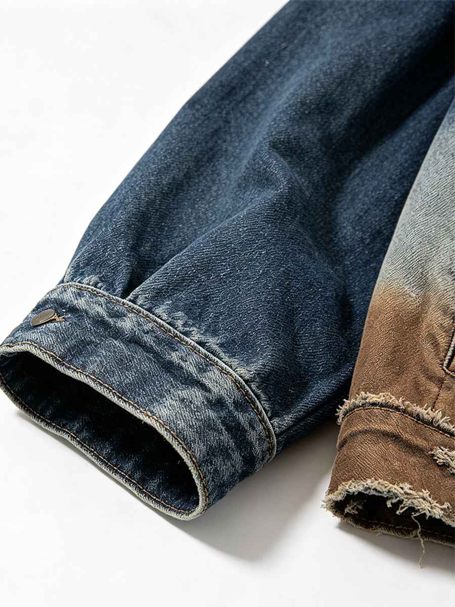 Gradient Distressed Vintage Denim Oversized Jacket Tri-Color Fade Wash | WHYSOIL