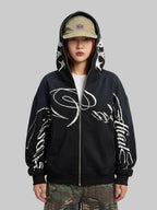 WHY SOIL Graffiti Script Graphic Zip Hoodie