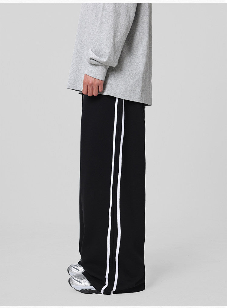 WHY SOIL Wide-leg Casual Striped Pants