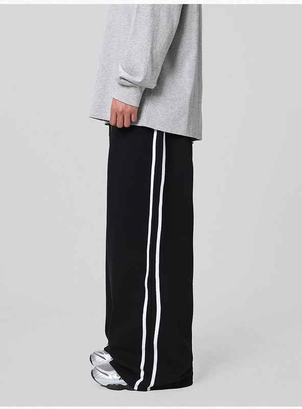 WHY SOIL Wide-leg Casual Striped Pants
