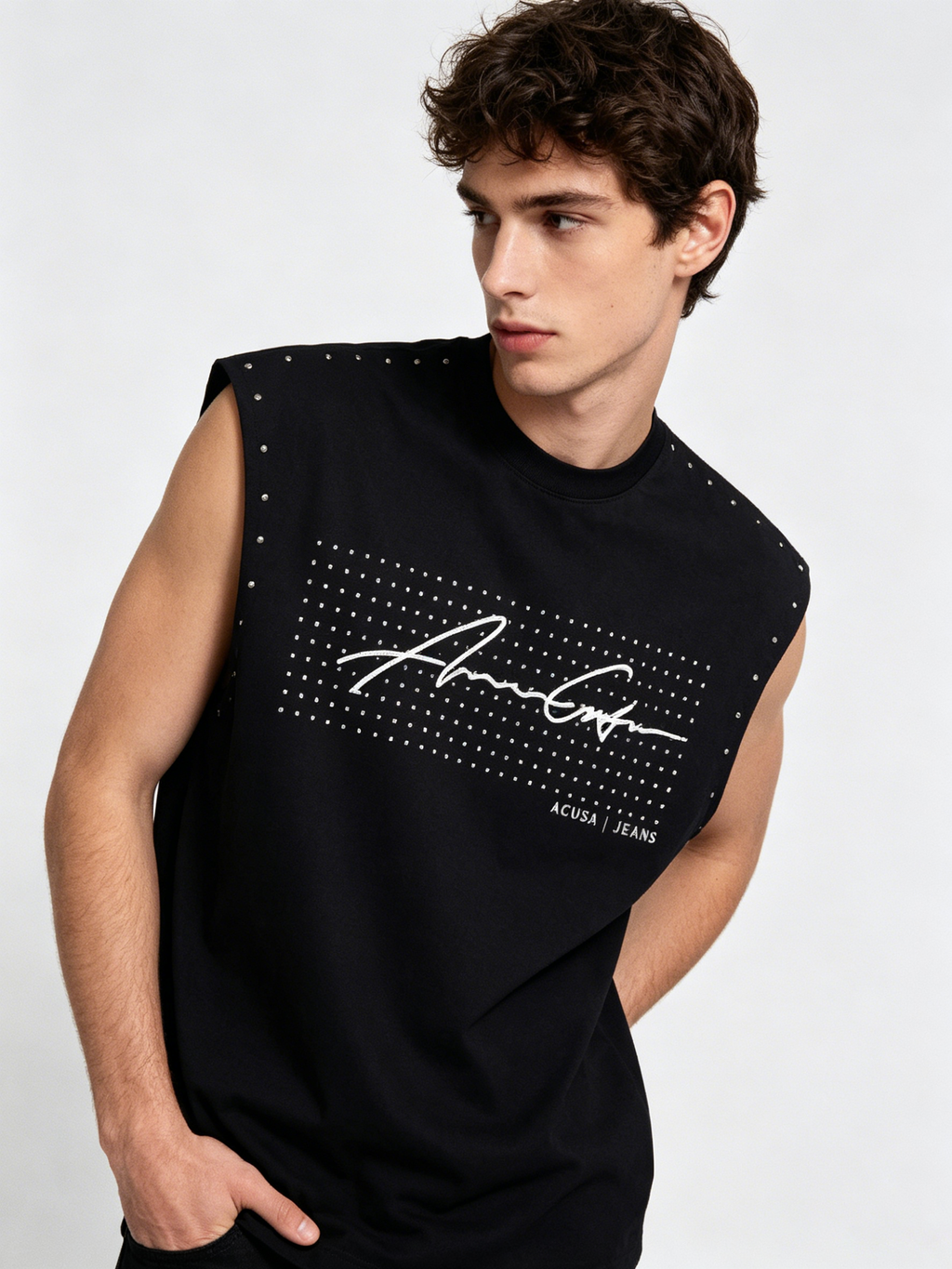WHY SOIL Studded Signature Sleeveless Tee
