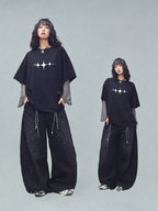 WHY SOIL Black Galaxy Rhinestone Wide Leg Denim Pants