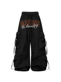 Whysoil Unisex Leopard Print Letter Cargo Pants
