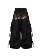 Whysoil Unisex Leopard Print Letter Cargo Pants